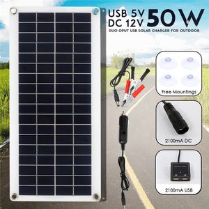 Batterier 50W Solpanel 12V Monokristallin USB Power Portable Outdoor Cell Car Ship Camping Vandring Telefonladdare 230715