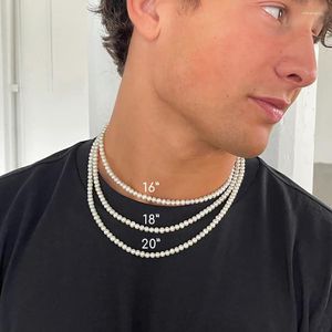 Choker Allme Personality 4 mm Faux Pearl Bered Naszyjne dla mężczyzny unisex 16 cali 18 cali 20 cali Wodoodporna stalowa naszyjnik