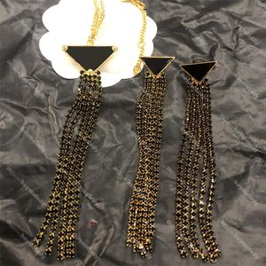 Classic Triangle Necklaces Designer Long Tassel Necklace Women Black Diamond Earrings Jewelry Sets
