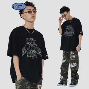 Men's T -skjortor Blackair Street Wear Letter Tryck Kortärmad skjorta Män Hip Hop Loose Cotton Summer överdimensionerade Goth Clothes