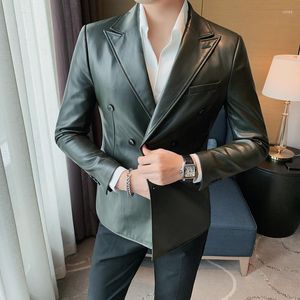 Men's Suits Brand Leather Suit Jackets Men Autumn Winter Double Breasted Slim Casual Business Blazer Masculino Streetwear Clothing 2023