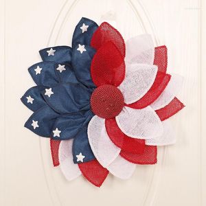 Decorative Flowers 2023 Summer Patriotic Independence Day Wreath 4th Of July Front Door Handmade Memorial Holiday