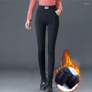 Женские джинсовые джинсы вышивая толстая прямая женщина корейская высокая талия плюс бархатные джинсовые брюки Зимние узкие брюки 26-34