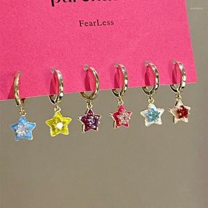 Brincos de argola coreano lindos coloridos zircão pentagrama estrelas pingentes para mulheres doces encantos fivela stud joias da moda