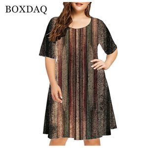 Plus Size Kleider Sommer Übergroße Damen Plus Size Vintage Kleid Lässige Kurzarm Gestreifte Print Damen Elegante Kleider 4XL 5XL 6XL Kleidung 230715