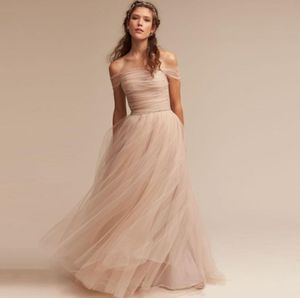 2023 Flesh-Pink A-Line Tulle Prom Dresses Elegant Women Off Shoulder Formal Party Gowns Sexy Long Vestidos Simple Summer Evening Dress