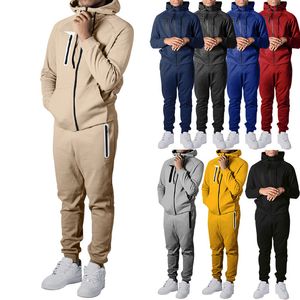 European and American Men's Tracksuits Sports Fitness Leisure Set Man's Autumn New Youth Air Layer Hooded Zipper