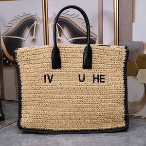 Summer Straw Shopping Bag Large Capacity Tote Bags Lafite Grass Weaving Shoulder Bags Travel Beach Handbags High Quality Leather Handle Hollow Out Letter Purse