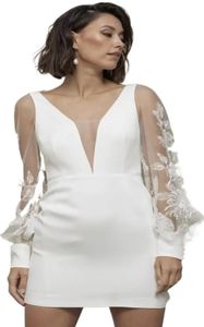 Spetsen Öppna Back Short Wedding Dress - Elegant 2: a mottagningsklänning med långa ärmar och elegant stil
