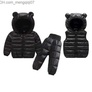 Conjuntos de roupas de inverno infantil, meninas, meninos, conjunto de jaqueta de penas artificiais quente, casaco de neve infantil, conjunto de jaqueta Z230717