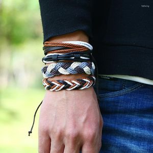 Charm Bracelets 12 pçs/lote Fashion Jewelry Vintage Woven Leather Bracelet DIY Men Hand Rope Multi-layer For Friends Gifts