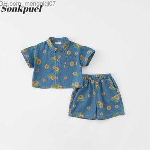 Kläder sätter barn sommar modekläder cowboy kostym barn pojkar och flickor tecknad t-shirt shorts 2 stycken/set baby z230717