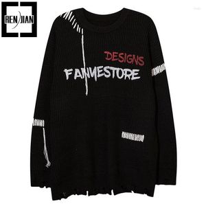 Suéteres Masculinos Moda Hi Street Oversized Hip Hop Padrão de Caveira Streetwear Harajuku Jumpers de Malha Tops Soltos