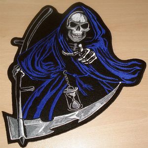 ハイQualit Blue Death SkullsバイカーモーターサイクルクラブベストアウトローバイカーMCジャケットパンクアイアンパッチ293J