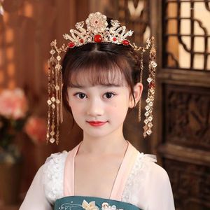 Hårklipp vintage krona med tofs för flickor Kvinnor Antika kinesiska Hanfu Golden Color Pins huvudbonad