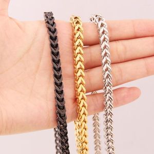 Chains Granny Chic 6mm 24" Mens Square Wheat Braided Gold/Black Color Stainless Steel Chain Necklace Jewelry Mala Gift