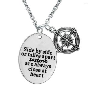 Pendant Necklaces Family "Side By Side Or Miles Apart Sister Are Always" Retro Compass Friend Charm Necklace Women Keyring