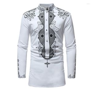 Ethnic Clothing African Tribal Dashiki Longline Shirt 2023 Brand Long Sleeve Mandarin Collar Dress Men Camisa Hombre