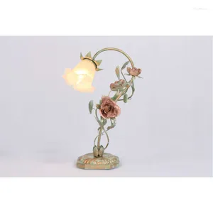 Table Lamps Korean Garden Flower Desk Lamp Girl Bedroom Princess Bedside Romantic Rose Glass