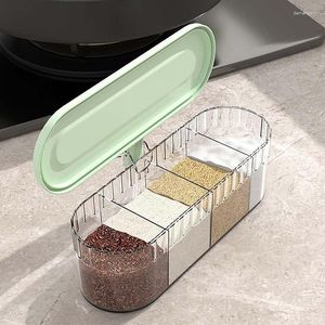 Storage Bottles 4-Compartment Seasoning Container Transparent Kitchen Condiment Cruet With Colorful Lid For Spices Salt Pepper