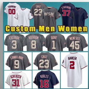 2 maglie da baseball Luis Garcia Custom Nationals 40 Josiah Grey 17 Alex Call 28 Lane Thomas 45 Joey Meneses 8 Carter Kieboom 39 Jake Alu Stephen Strasburg Victor Robles