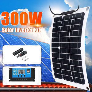 Baterías 20W300W Panel solar flexible 12V Cargador de batería Dual USB con 10100A Controlador de células Banco de energía para teléfono Coche Yate RV 230715