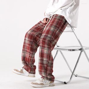 Męskie spodnie 2023 Y2K Plaid for Men Lose Prosty Spodni Mężczyzna Czerwony Czarny Owartości Vintage Streetwear Casual Fashion Spring