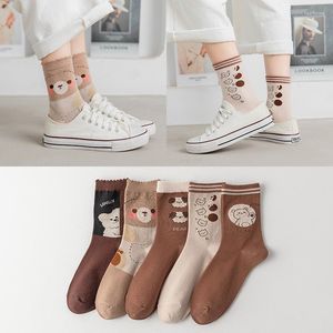 Women Socks 2023 Autumn And Winter Cotton Cartoon Beat Cute Soft Mid Tube Brown Warm Girl's Lovely Stocking