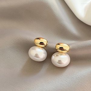 Dangle Earrings 2023 French Elegant Gold Color Bean Spliced Flat Pearl For Women Korean Fashion Party Jewelry Sweet Earring