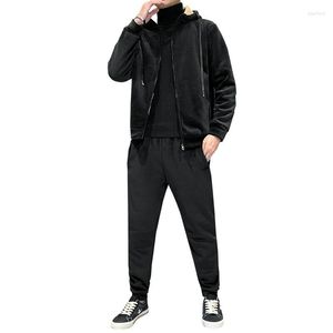 Tute da uomo Set da 2 pezzi Abbigliamento sportivo in pile addensato Felpa con cappuccio Pantalone Tuta sportiva da uomo Tuta casual Inverno 5XL