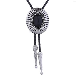 Pendant Necklaces Bolo Tie Necktie Gift American Costume PU Leather Adjustable Accessories Alloy Oval Vintage Rodeo Necklace For Party Men