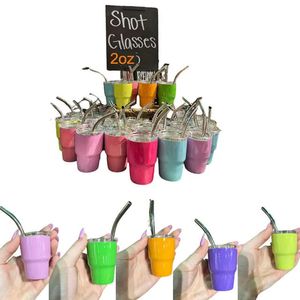 2oz metal mini sublimation tumbler shot glass with straw for whisky and espresso coffee in different colors with DIY 0717