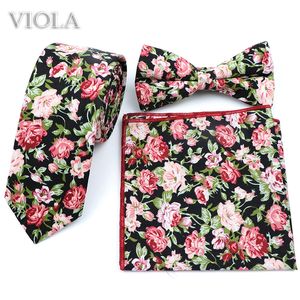 Zestaw krawata na szyję kwiatowy bawełniał 6 cm setki kasetowe Bowtie Square Square Niebieski różowy czarny mężczyzna chude przyjęcie weselne codzienne garnitur Cravat Prezent 230717