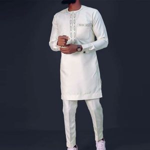 Men's Tracksuits Men's Two-Piece Outfits Embroidered Pocket Tops Pants Man Sets African Ethnic Costume Male Clothing Traditional Costumes M-4XL 230715