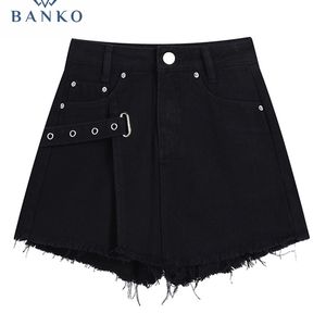 Kvinnors shorts sommar mode e-girl wide ben a-line jeans shorts plus size svart denim kvinnor hög midja chic streetwear gothic y2k 230715