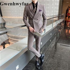 Męskie garnitury Gwenhwyfar 2023 Gray Costume Homme Men Men Cloth 2 sztuki podwójne piersi 2 Buttons Slim Fit Tuxedos Terno Wedding Blazer