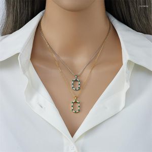 Anhänger Halsketten Rechteck Halskette mit grünem Stein Frau Golden Lange Oval Vintage Roman Hals Geometrische Schmuck Accessoires