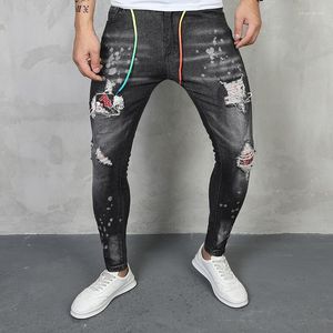 Männer Jeans Ankunft Koreanischen Stil Klassisch Schlank Solide Luxus Ripped Loch Patch Stretch Skinny Hosen Baumwolle Hosen