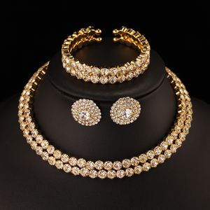 Bröllopsmycken set Treazy Gold Color Crystal African Bridal Choker Necklace Earnings Armband Set Women Accessories 230717