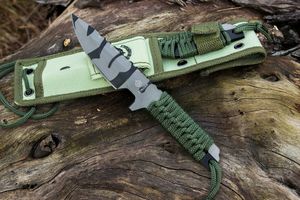 New Arrival C7148 Outdoor Survival Straight Knife 440C Camo Pattern Blade Full Tang Parcord Handle Fixed Blade Knives with Nylon Sheath