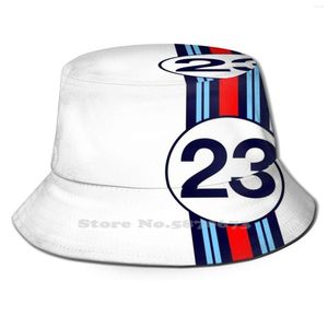 Berets Motor Racing Stripes Flat Top Breathable Bucket Hats I Blue Red And White Motorsport Cars