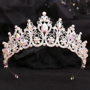 6 färger elegant lyx brud ab crystal tiara krona för kvinnor flickor bröllopsfest hårklänning tillbehör