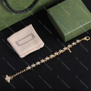 Star Letter Pendant Bracelets Diamond Charm Bracelet Women Rhinestone Stars Golden Bracelet With Box