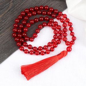 ペンダントネックレスBudda 8mm Red Chalcedony Beaded Bracelet Prayer 80 Beads Tasselネックレス女性ヨガヒーリングジュエリーギフト