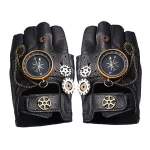 Pięć palców rękawiczki steampunk pu skórzane kompas bez palców rękawiczki mężczyźni kobiety moda Hip Hop punkowe rękawiczki pół palców 230717