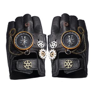 Luvas Five Fingers Steampunk PU Couro Luvas Bússola Sem Dedos Masculino Feminino Luvas Moda Hip Hop Punk Luvas Meio Dedo 230717