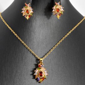 Wedding Jewelry Sets CHARMOMENT Set Bohemia Multicolor Zircon Necklace Earrings Colorful Circle Pendant Chain Jewellery Accessorie Party Gift 230427