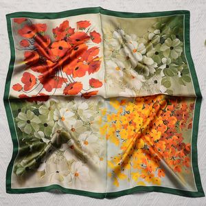 Scarves Fashion 100% Pure Silk Scarf Women Print Square Scarves Wraps Head Handkerchief Wholesale Hijabs Foulards Bandana Female BowTies 230717