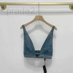 Kvinnors designers t skjortor underkläder med metall triangel märke sexig djup v denim sling tubs tops kvinnor kläder 2ptv