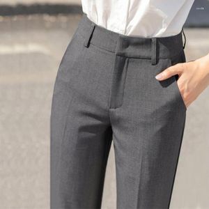 Pantaloni da donna Abito grigio alla caviglia Primavera Autunno Pantaloni da donna a vita alta slim professionali coreani eleganti